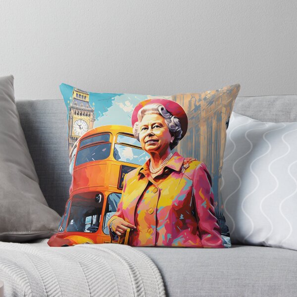 Item preview, Royal Reverie- Queen Elizabeth II in Pop Art Splendor Against London's Iconic Big Ben and Red Bus designed and sold by OlfactoART Studio.