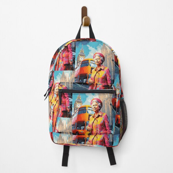 Item preview, Royal Reverie- Queen Elizabeth II in Pop Art Splendor Against London's Iconic Big Ben and Red Bus designed and sold by OlfactoART Studio.