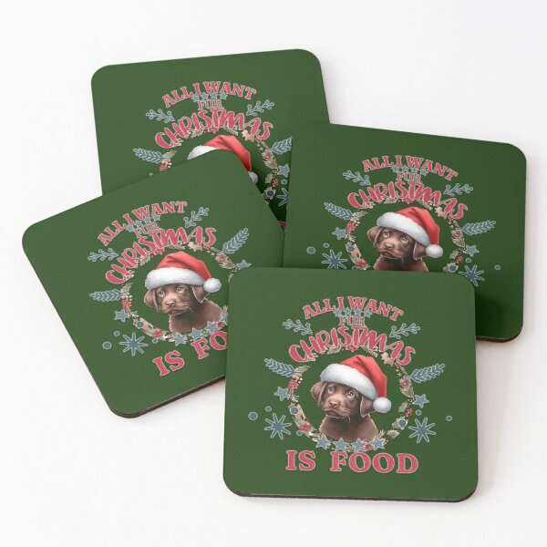 Item preview, Cute chocolate Labrador  puppy with a Santa hat. Text: 'All I want for Christmas is Food' designed and sold by shirtsmugslife.