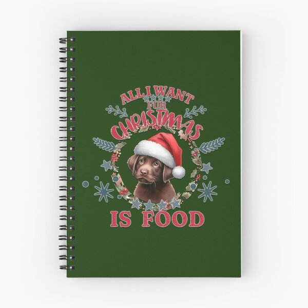 Item preview, Cute chocolate Labrador  puppy with a Santa hat. Text: 'All I want for Christmas is Food' designed and sold by shirtsmugslife.