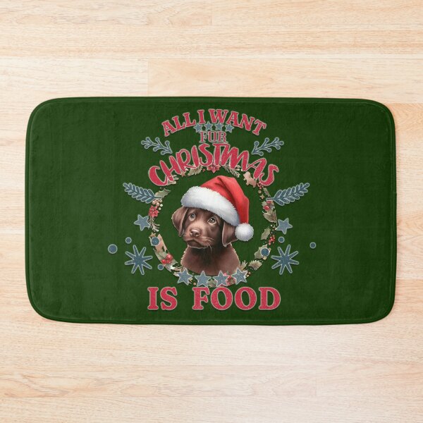 Item preview, Cute chocolate Labrador  puppy with a Santa hat. Text: 'All I want for Christmas is Food' designed and sold by shirtsmugslife.