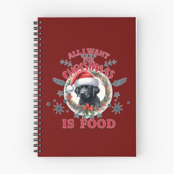 Item preview, Cute black Labrador puppy with a Santa hat. Text: 'All I want for Christmas is Food' designed and sold by shirtsmugslife.