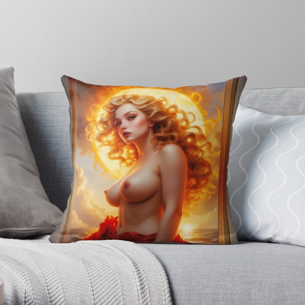The Enchanting Flames Of Dawn AI Concept Art by Xzendor7 - The Alluring Light Of Day 4 The Enchanting Flames Of Dawn Stunning Portrait AI Concept Art by Xzendor7 Decorative Throw Pillow Art Print