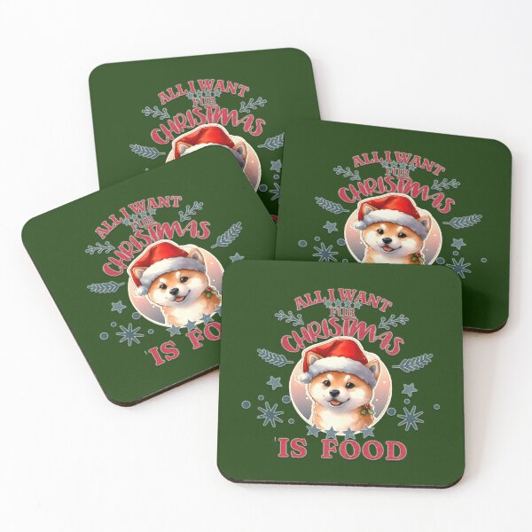 Item preview, Cute Shiba Inu puppy with a santa hat. Text: 'All I want for Christmas is Food' designed and sold by shirtsmugslife.