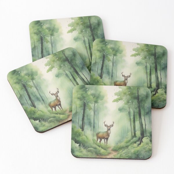 Item preview, Deer in Green forest_watercolour designed and sold by shokA Design.