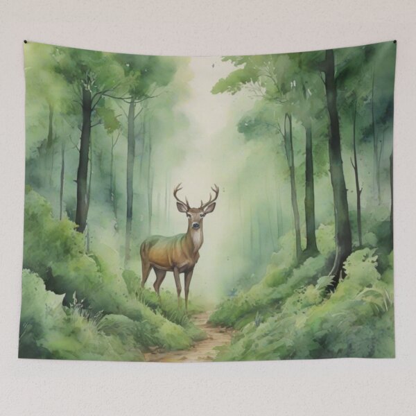 Item preview, Deer in Green forest_watercolour designed and sold by shokA Design.