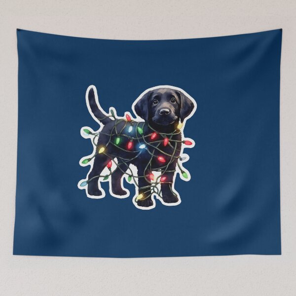 Item preview, Cute black Labrador puppy tangled up in Christmas lights designed and sold by shirtsmugslife.