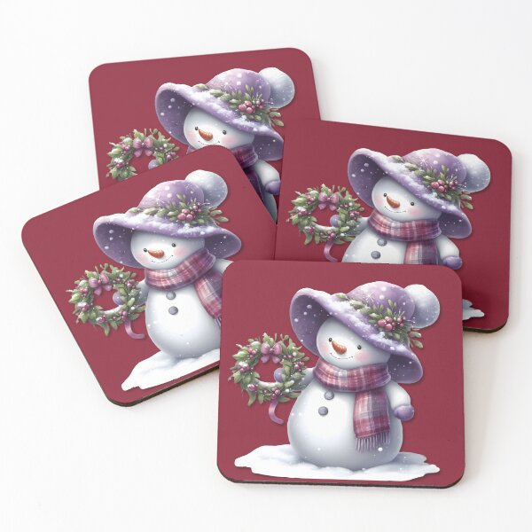 Item preview, Snowman with a Mistletoe Wreath - red Christmas background designed and sold by DreamyEscapism.