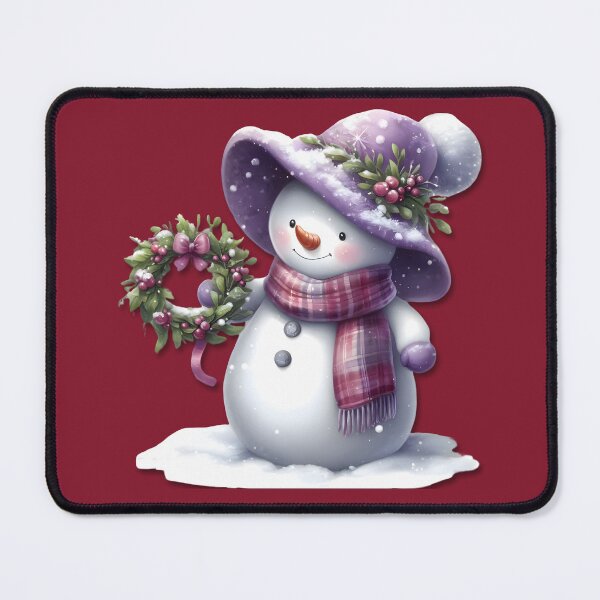 Item preview, Snowman with a Mistletoe Wreath - red Christmas background designed and sold by DreamyEscapism.