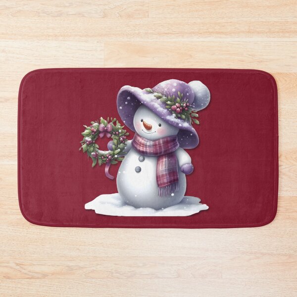 Item preview, Snowman with a Mistletoe Wreath - red Christmas background designed and sold by DreamyEscapism.