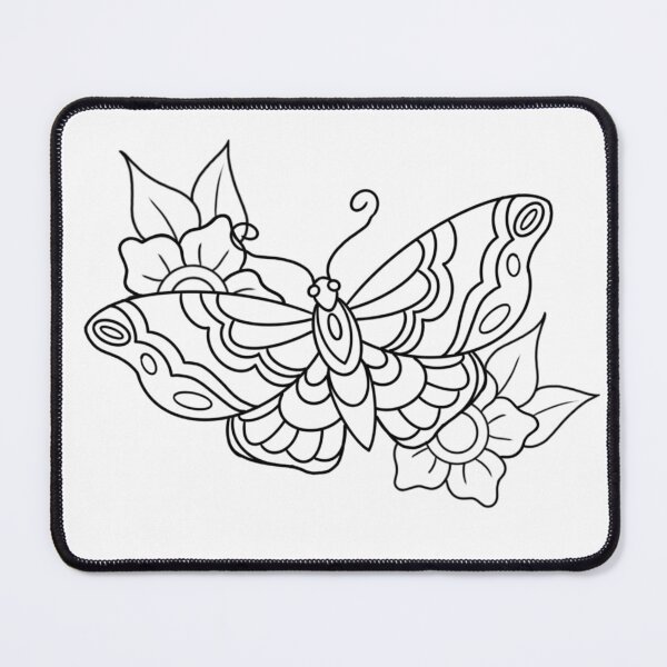 Item preview, Americantraditional butterfly with flowers flash Linework. designed and sold by ReaperRoseCo.