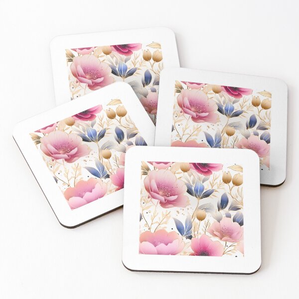 Item preview, Pink Blue Anemone Flowers Elegant Pattern with Gold Accents designed and sold by adlydesigns.