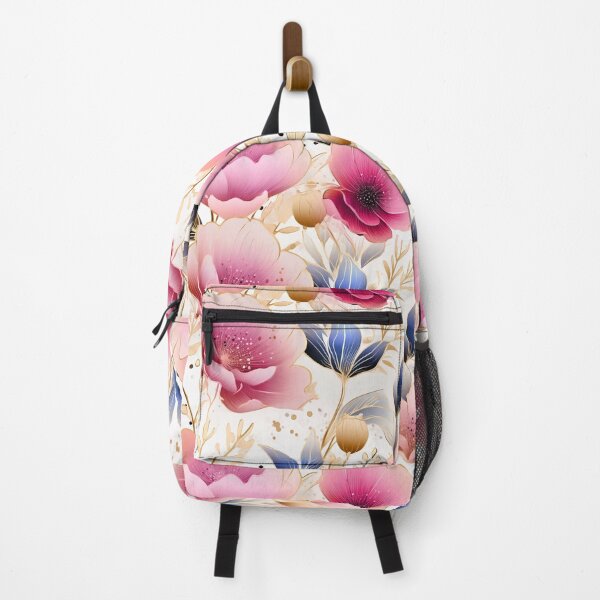 Item preview, Pink Blue Anemone Flowers Elegant Pattern with Gold Accents designed and sold by adlydesigns.