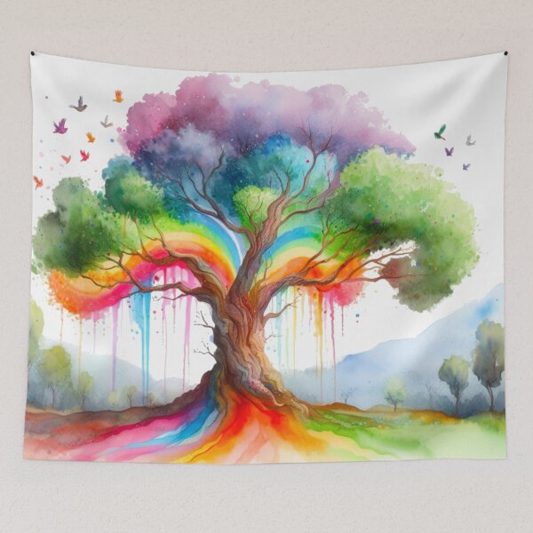 Item preview, Rainbow Tree Watercolor Painting - White Background  designed and sold by Star-Fragment.