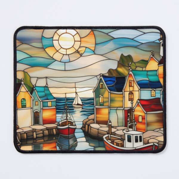 Item preview, Peaceful Fishing Harbor with a Stained Glass Effect designed and sold by Culture2Design.