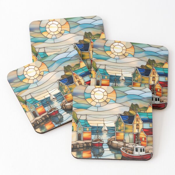 Item preview, Peaceful Fishing Harbor with a Stained Glass Effect designed and sold by Culture2Design.