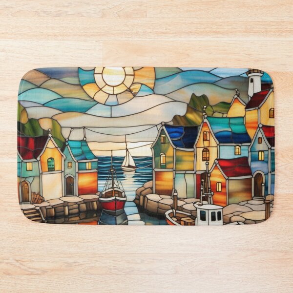 Item preview, Peaceful Fishing Harbor with a Stained Glass Effect designed and sold by Culture2Design.