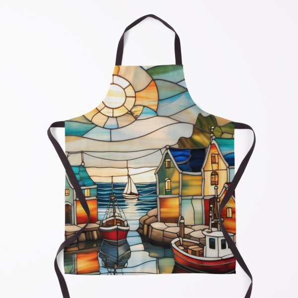 Item preview, Peaceful Fishing Harbor with a Stained Glass Effect designed and sold by Culture2Design.