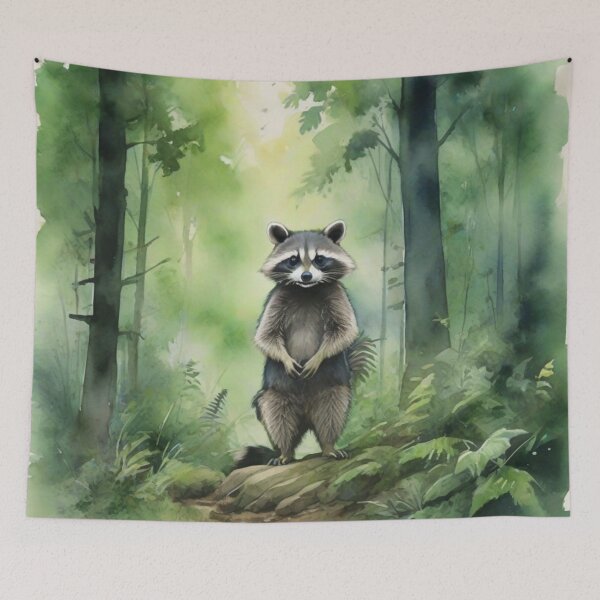 Item preview, Raccoon in Green forest_watercolour designed and sold by shokA Design.