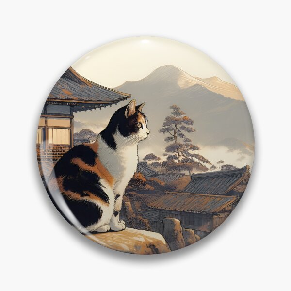 Item preview, Tricolor cat in the countryside of old Japan designed and sold by GatoTienda.