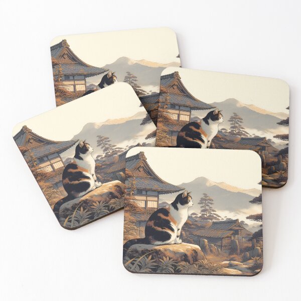 Item preview, Tricolor cat in the countryside of old Japan designed and sold by GatoTienda.