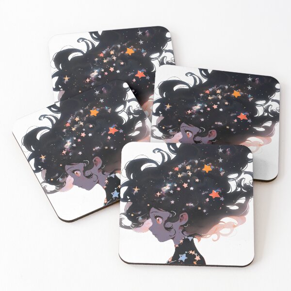 Item preview, Cute Long Black Hair Star Pattern Anime Girl designed and sold by bubblegoth.
