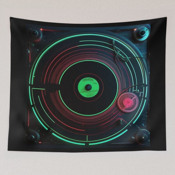 Item preview, Glow DJ Neon Green and Pink Turntable designed and sold by musicgeniusart.