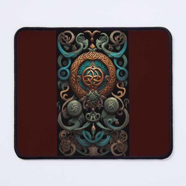 Item preview, curvilinear ornamental pattern, Celtic inspiration with, stylized metal crown on black background designed and sold by Creativesphotos.
