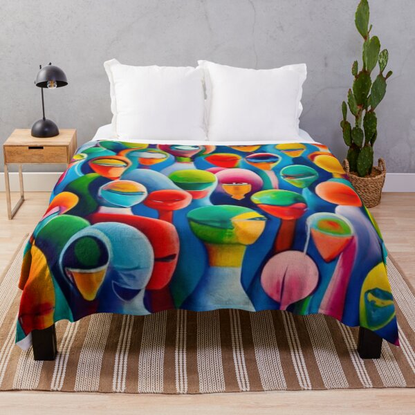 Item preview, logo vivid colors woman man fabric print red blue yellow orange multi color colorful print of space people, children's fabric, children's bedding designed and sold by gulka8.