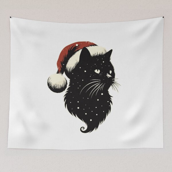 Item preview, Retro cosmic christmas black cat designed and sold by TomFrontierArt.