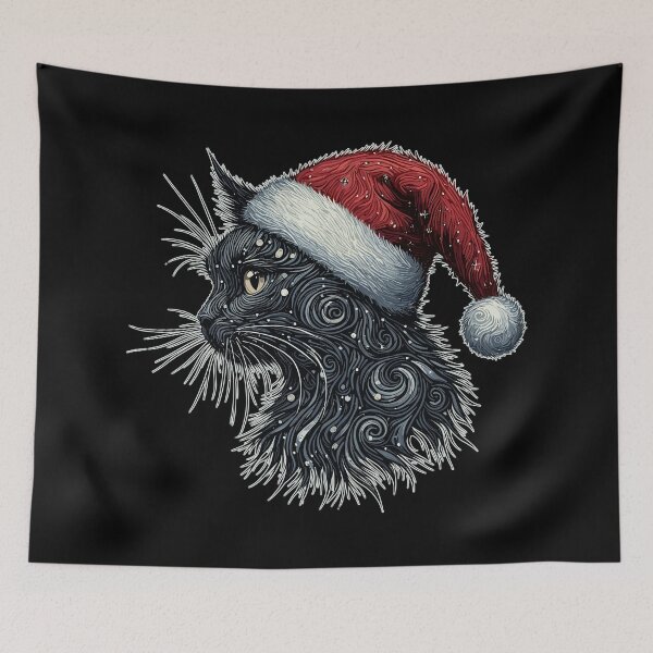 Item preview, Retro cosmic christmas artistic black cat designed and sold by TomFrontierArt.