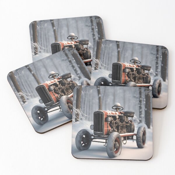 Item preview,  Red Tractor in a White Landscape, winter, red, funny, gifts,  designed and sold by Ewelina  Niemiec.