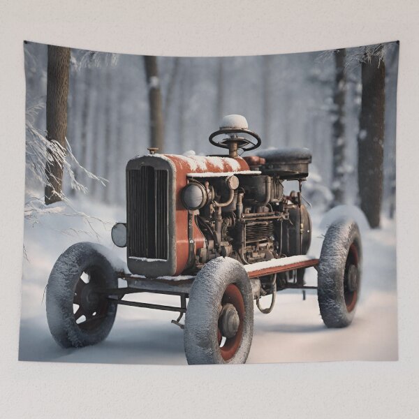 Item preview,  Red Tractor in a White Landscape, winter, red, funny, gifts,  designed and sold by Ewelina  Niemiec.
