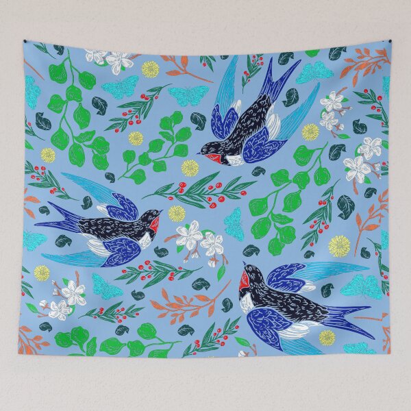 Item preview, Trio of Flying Barn Swallows and Butterflies designed and sold by Pixelchicken.