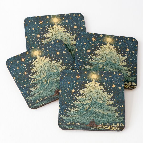 Item preview, Impresión detallada del arte del árbol de Navidad grabado en madera designed and sold by dcrc.