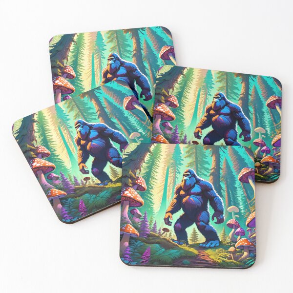 Item preview, Mystical Bigfoot dances among enchanted mushrooms in forest. designed and sold by MoonShroomPrint.