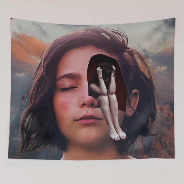 Item preview, Miniature Frustrations: Surreal Collage Art "Quite Your Thoughts" depicting Inner Thoughts and Nature's Calming Influence designed and sold by GollyWillikers.