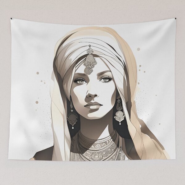Item preview, Oriental Woman Portrait in Modern Ink and Watercolor Style designed and sold by FriskyLemur.