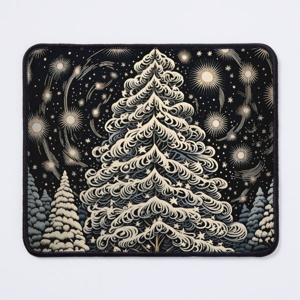 Item preview, detailed woodcut christmas tree art print designed and sold by dcrc.