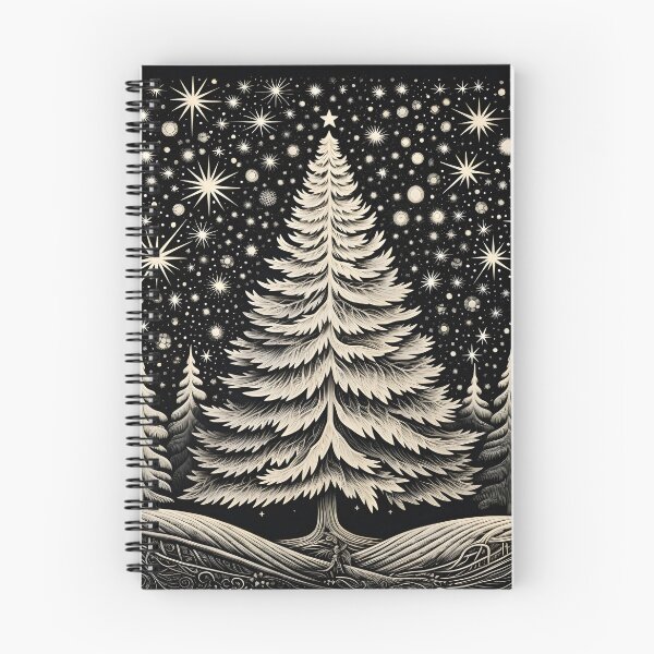 Item preview, detailed woodcut christmas tree art print designed and sold by dcrc.