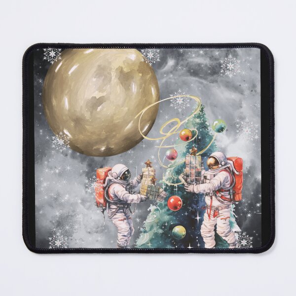 Item preview, Cosmic Christmas: Astronauts Trimming the Galactic Tree in a Snowy Moonlit Space designed and sold by s-n-s-designs.