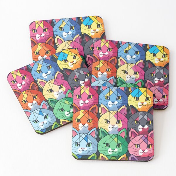 Item preview, Colorful Checker Pattern with cute Kawaii cats designed and sold by zoldi.