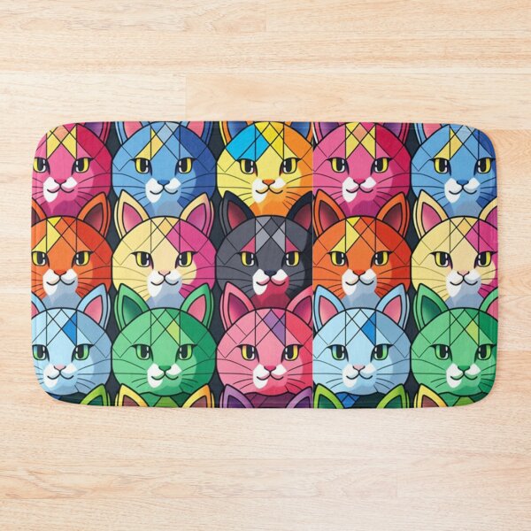 Item preview, Colorful Checker Pattern with cute Kawaii cats designed and sold by zoldi.