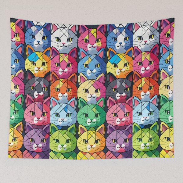 Item preview, Colorful Checker Pattern with cute Kawaii cats designed and sold by zoldi.