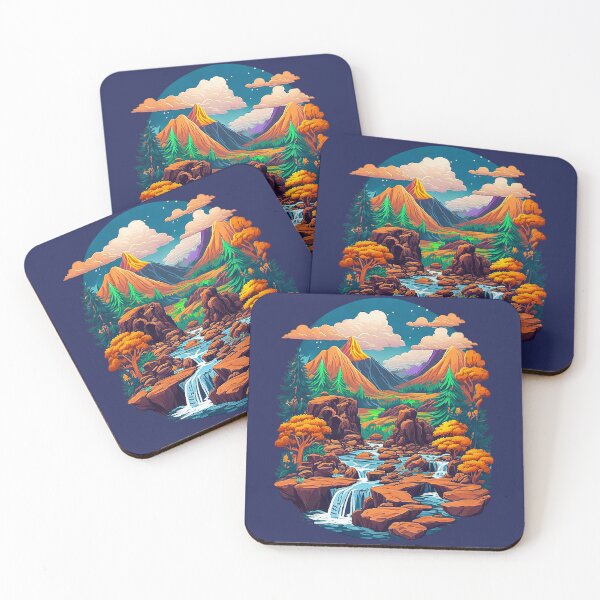 Item preview, Nightly starry sky over an autumn mountain landscape designed and sold by Minpadesign.