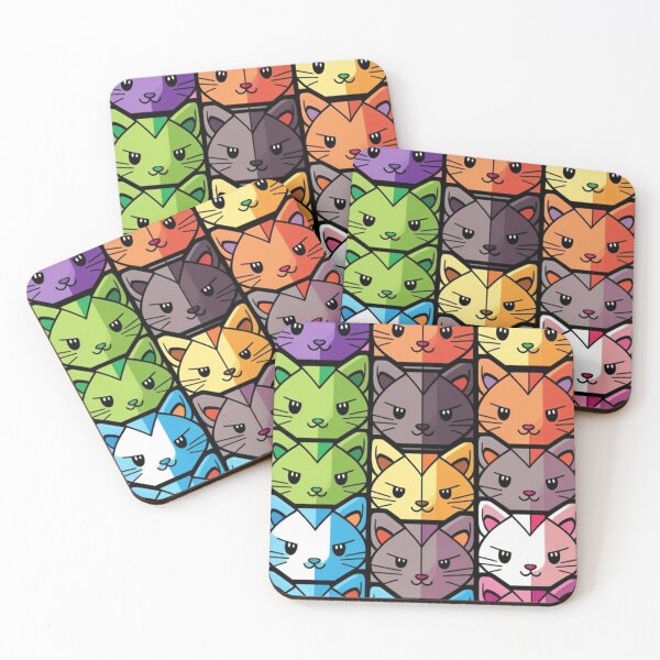 Item preview, Colorful Checker Pattern with cute Kawaii cats designed and sold by zoldi.