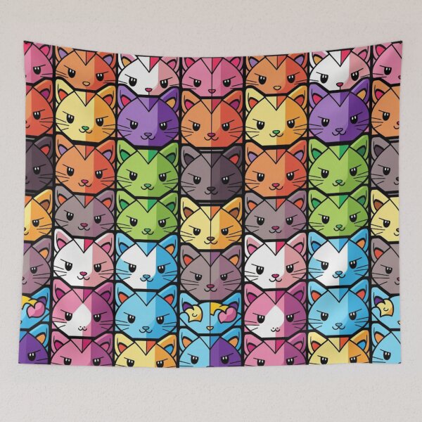 Item preview, Colorful Checker Pattern with cute Kawaii cats designed and sold by zoldi.