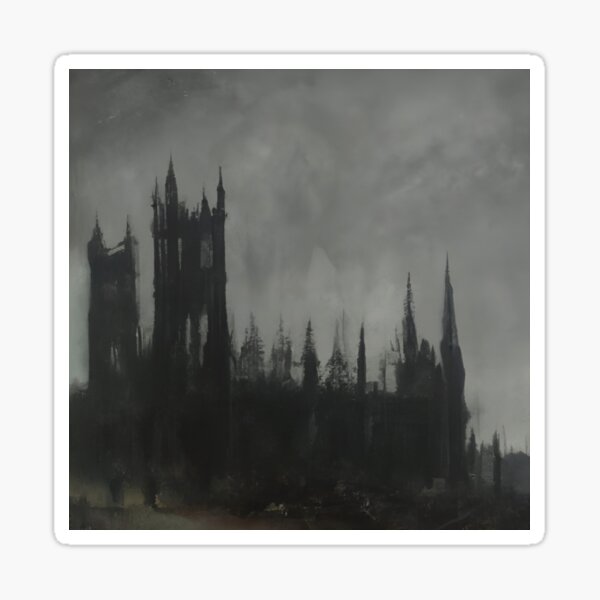 Item preview, Gothic Black Cathedral Cemetery Dark Architecture Charcoal Painting designed and sold by DemonettaDesign.