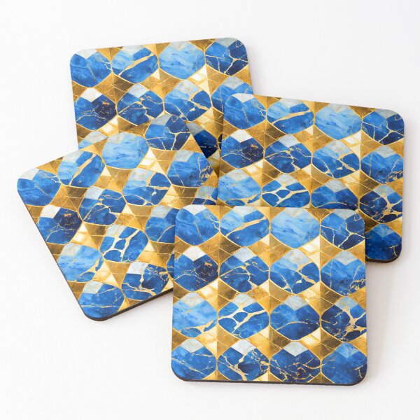 Item preview, Abstract Blue and Gold Marble 3D Surreal Tile designed and sold by RoomShiners.
