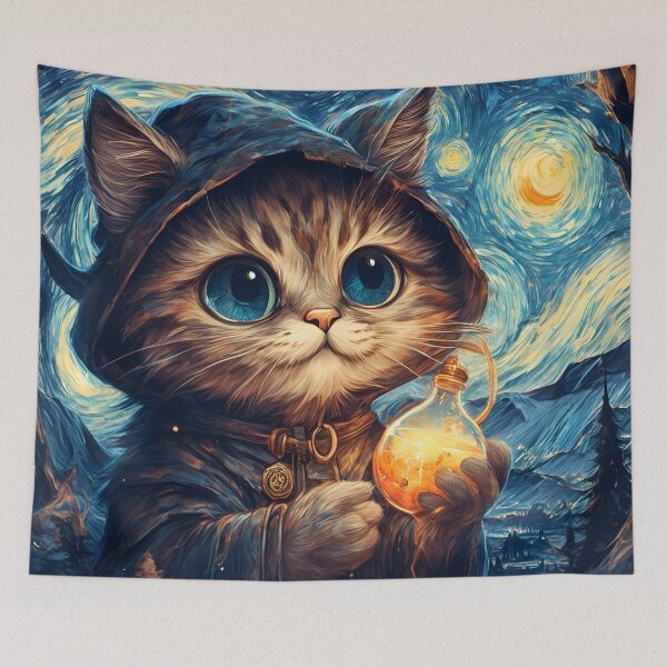 Item preview, A Magical Cat in Van Gogh Style designed and sold by Angelandspot.